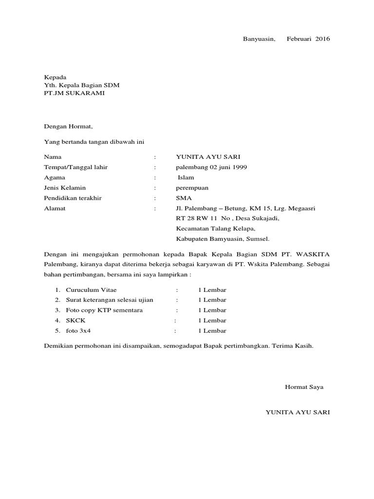 10000 Contoh Surat Lamaran Kerja Yang Baik &amp; Benar