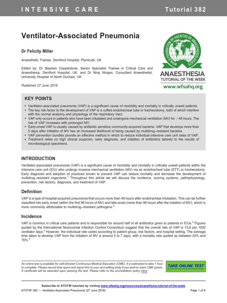 Ventilator-Associated Pneumonia: Intensive Care Tutorial382 | PDF ...