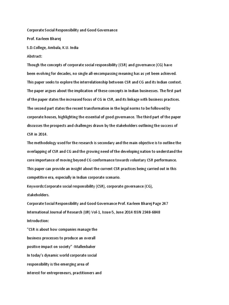 CSR and Governance in Indian Business | PDF | Corporate Social ...