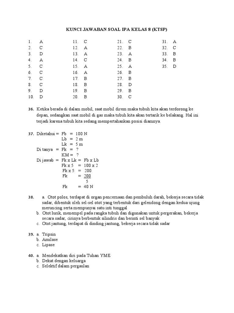 01 Kunci Jawaban Soal Uas Ipa Kelas 8 Smt1-candraedukasi Pdf