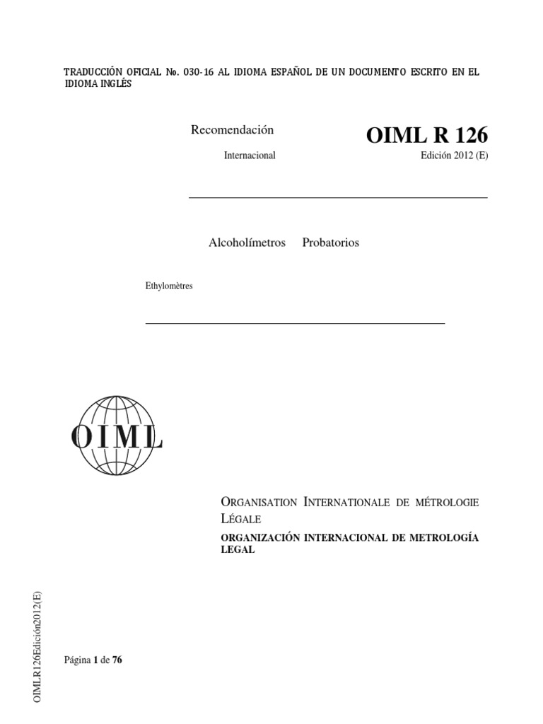 Traducción OIML R 126: Alcoholímetros | PDF | Medición | Metrología