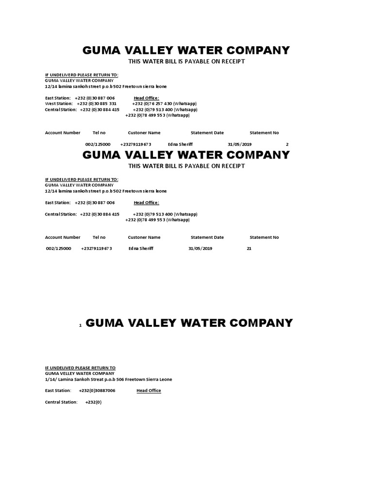 Guma Valley Water Company This Water Bill Is Payable On Receipt PDF