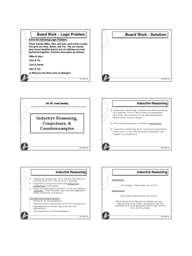 5-1 Inductive Reasoning, Conjectures, & Counter Examples (6 Per Page ...