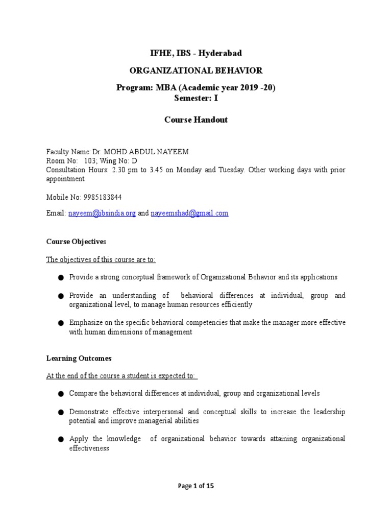 Organizational Behavior Course Overview | PDF | Motivation | Motivational