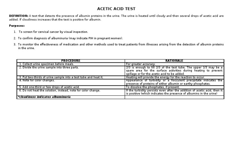 Acetic Acid Test Urine Acid