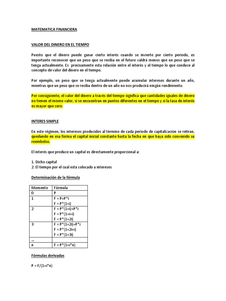 Matematica Financiera Interes Simple Compuesto | PDF | Finanzas ...