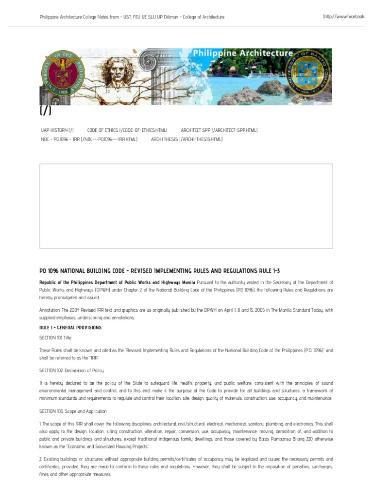 IMPLEMENTING RULES AND REGULATIONS OF THE NATIONAL BUILDING CODE OF THE PHILIPPINES PD 1096 PDF visual data 8