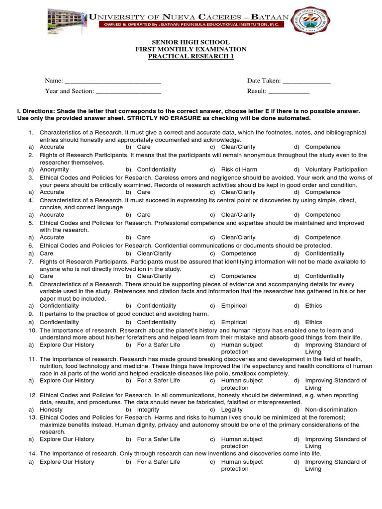 PR First Monthly Examination | PDF | Evidence Based Medicine | Psychology
