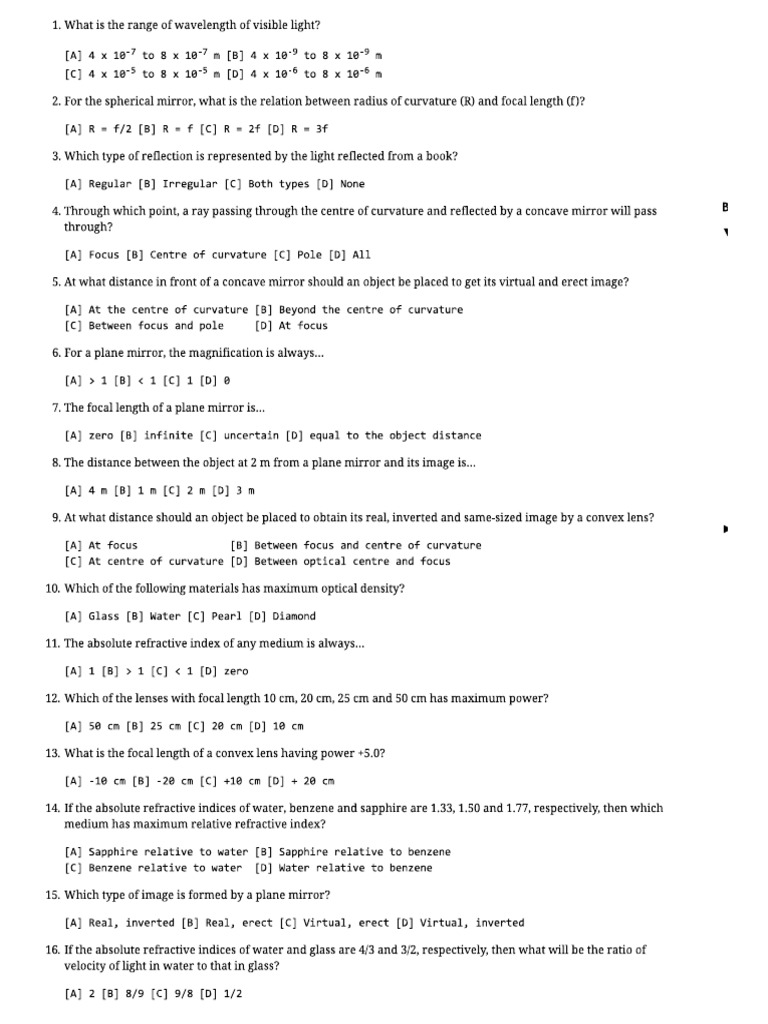 MCQ - Chapter 2 - LIGHT - REFLECTION AND REFRACTION-6 PDF | PDF