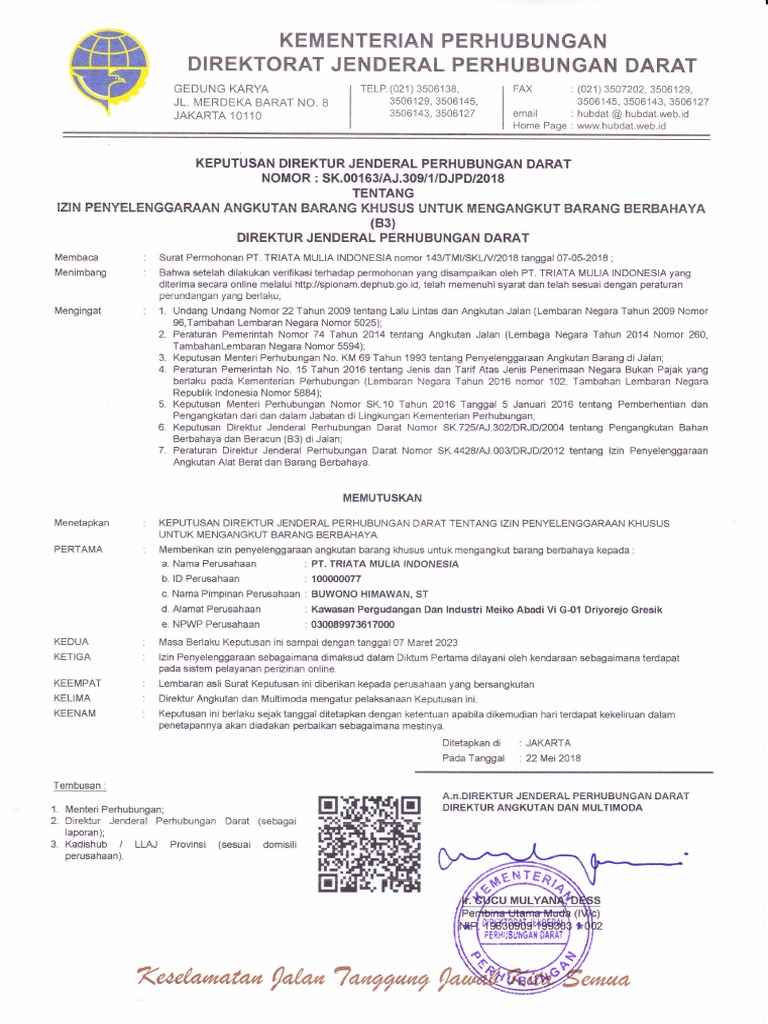 Izin Penyelenggara Angkutan Barang Khusus - SK.00163 PDF | PDF