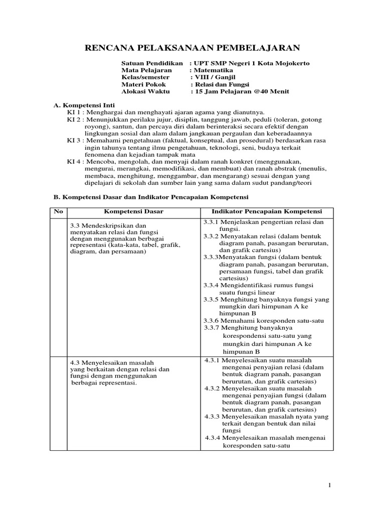 6 Rpp Mat Viii Relasi Dan Fungsi