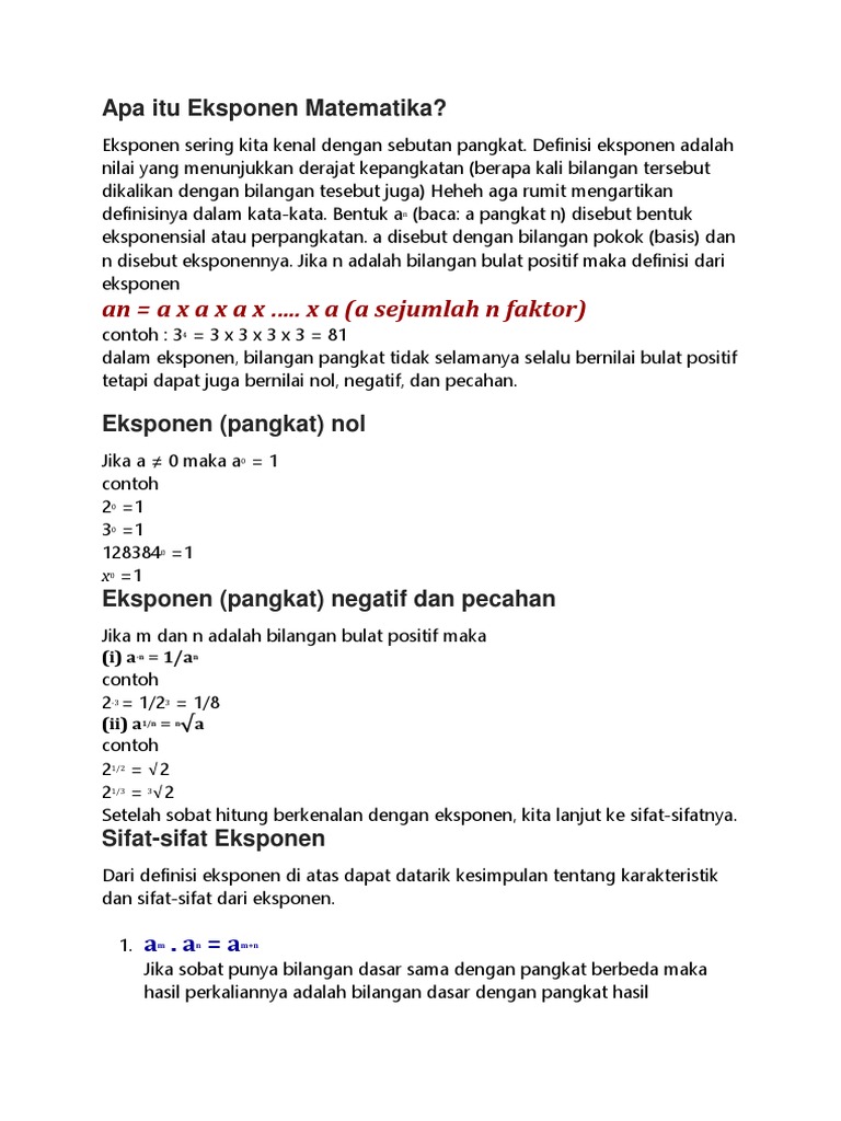 Definisi dan Sifat Eksponen Matematika | PDF