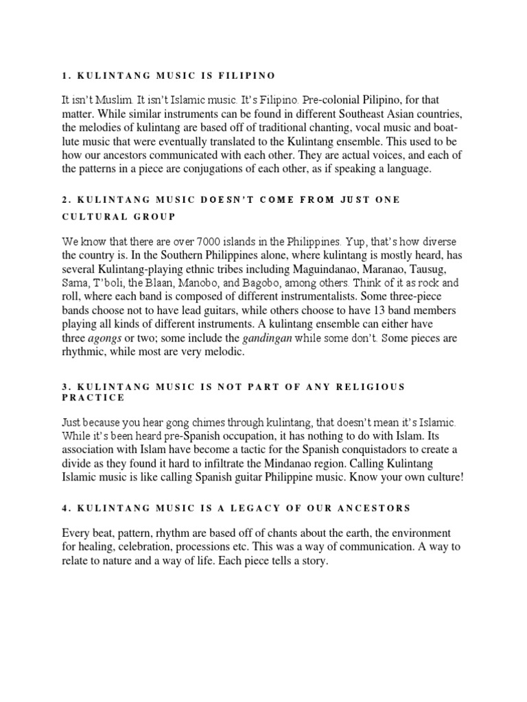 Kulintang Instrument and Other Info. | PDF | Performing Arts ...