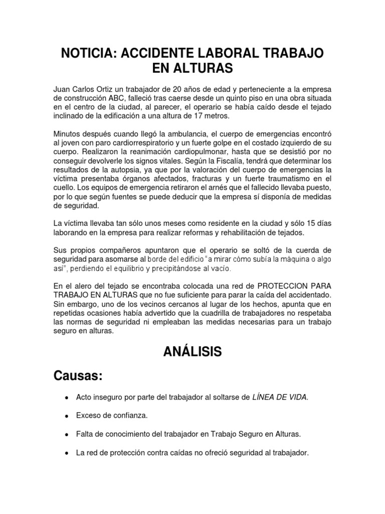 Accidente laboral en obra de construcción deja un trabajador fallecido ...