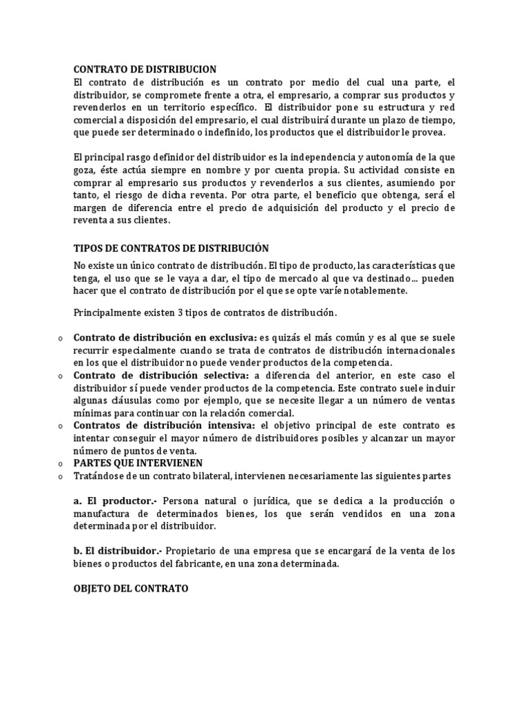 Contrato Distribucion Comercial Business Ventas