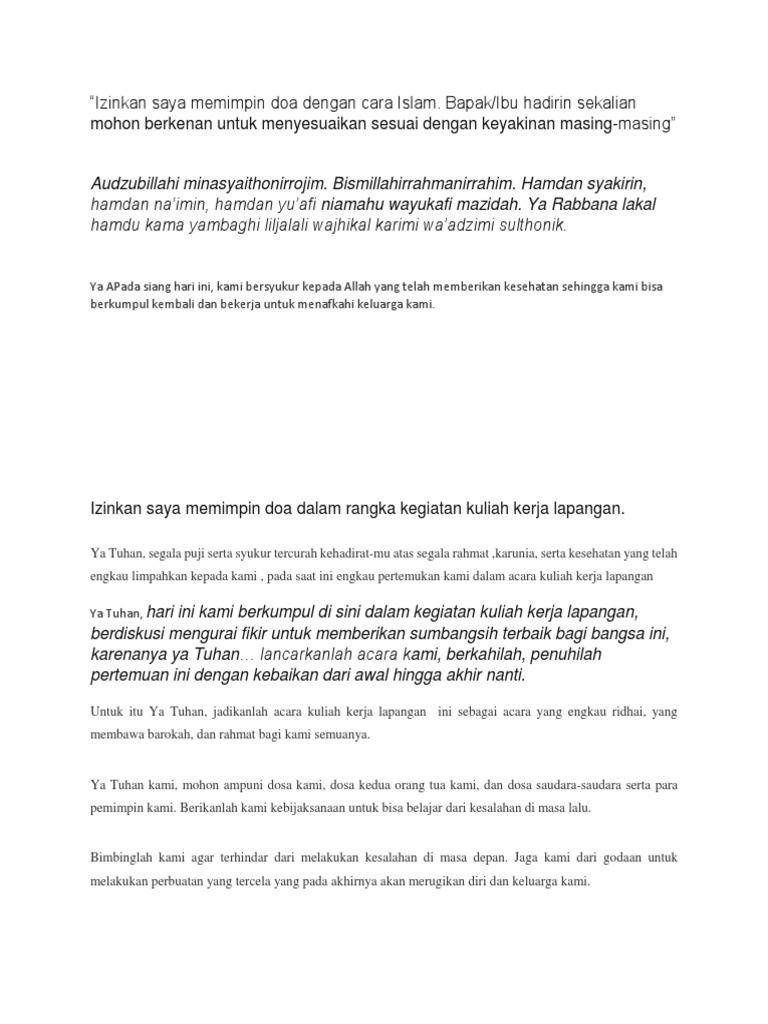 Izinkan Saya Memimpin Doa Dengan Cara Islam Bapak Ibu Hadirin Sekalian Mohon Berkenan Untuk Menyesuaikan Sesuai Dengan Keyakinan Masing Masing