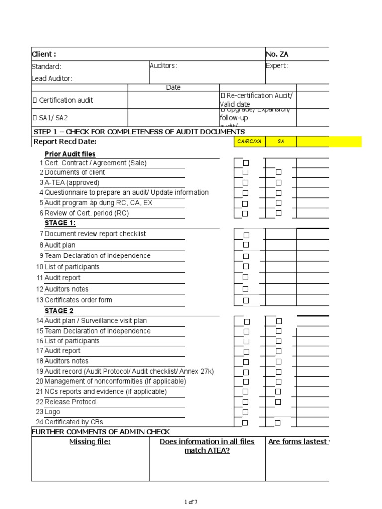 Audit Document Checklist Overview | PDF | Auditor's Report | Audit