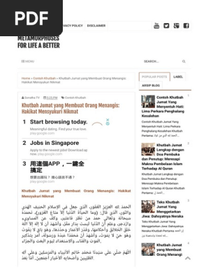 Khutbah Jumat Yang Membuat Orang Menangis Hakikat Mensyukuri Nikmat Metamorphoses For Life A Better Pdf Pdf