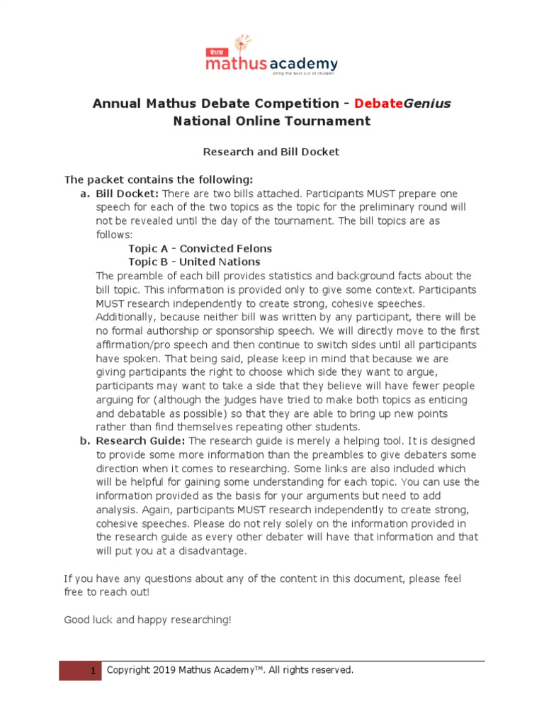 Debate Tournament Docket - Research | PDF | Felony | Social Institutions
