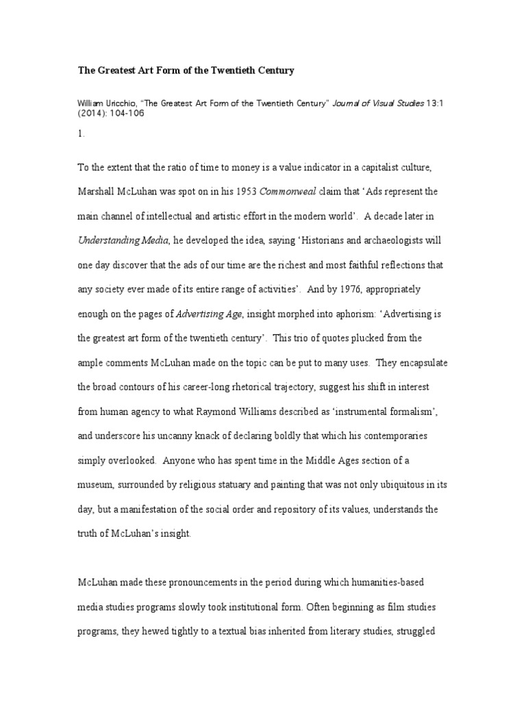 The Greatest Art Form of The Twentieth Century PDF Advertising