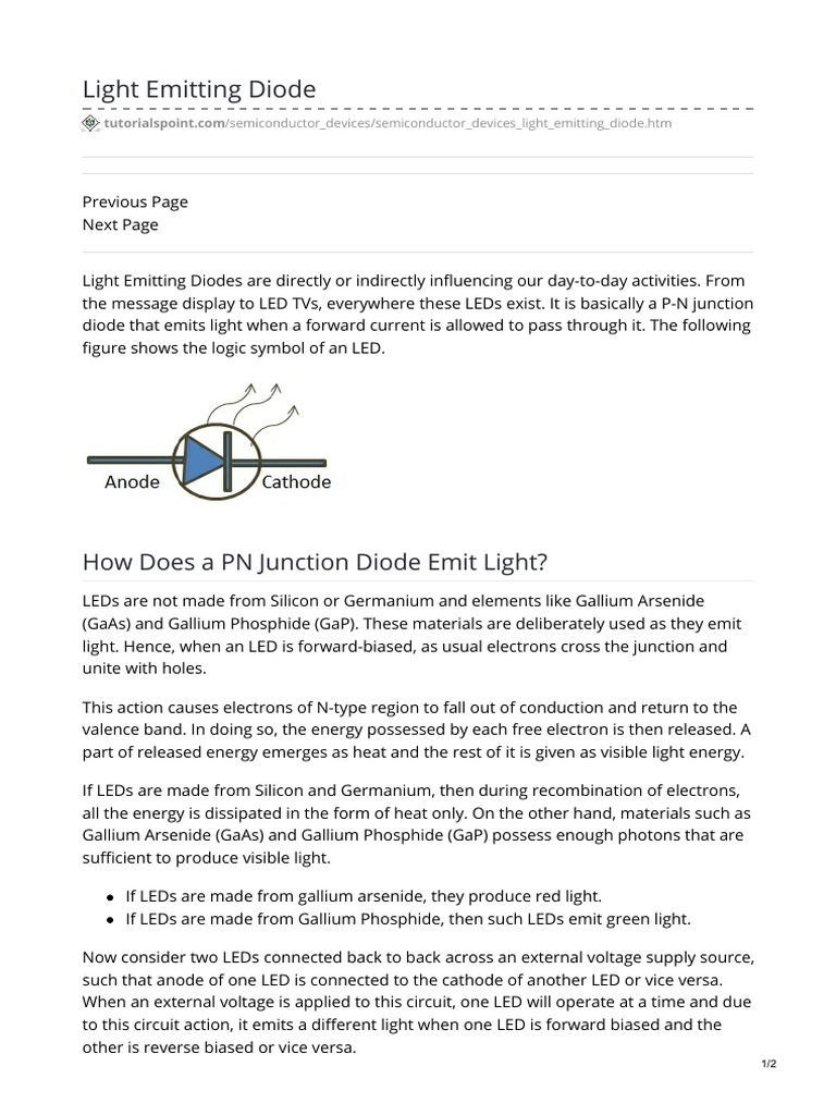 Light Emitting Diode How Does A PN Junction Diode Emit Light? PDF