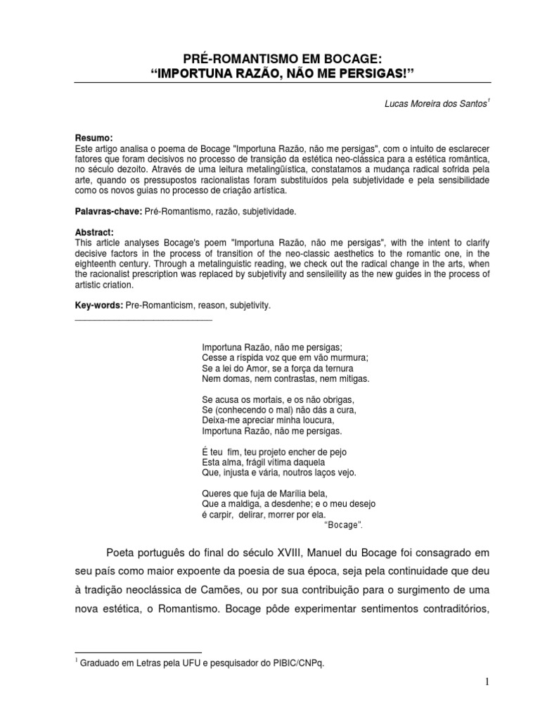 Pré-Romantismo em Bocage: Análise Poética | PDF | Romantismo | Sonetos