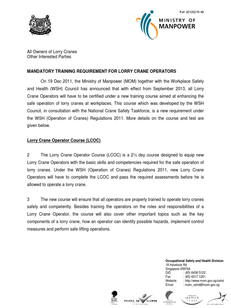 Mandatory Training Requirement For Lorry Crane Operators PDF
