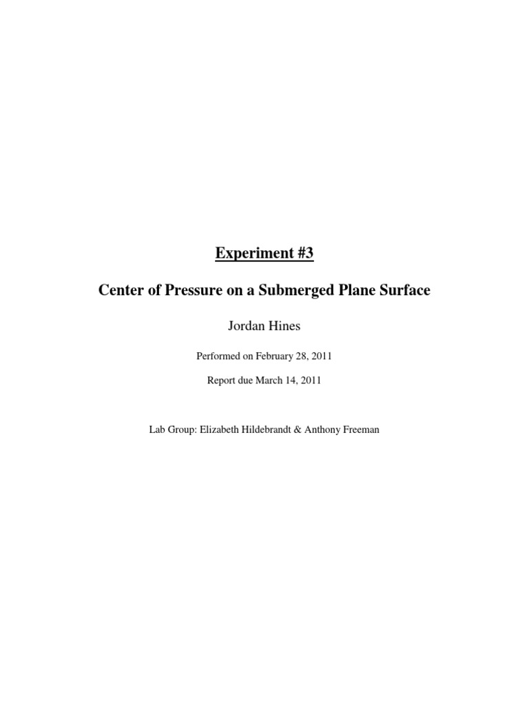 Fluids Lab Experiment 3 Center of Pressure On A Submerged Plane Surface ...