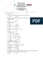 Diagnostic Test Elementary Mathematics 6 SY 2015-2016: Paombong Central School