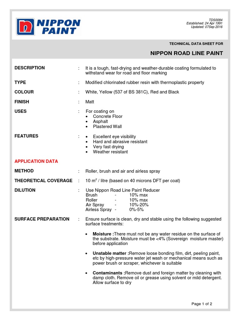 Nippon Road Line Paint TDS PDF Paint Industrial Processes