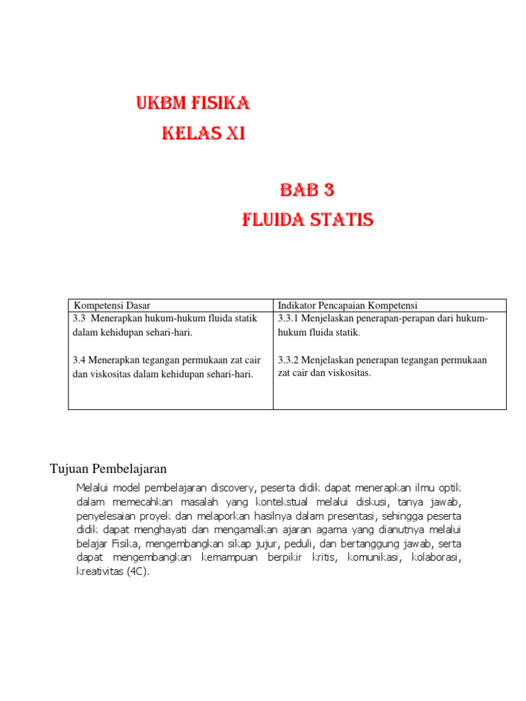 Contoh Soal Fisika Fluida Statis Dan Penyelesaiannya