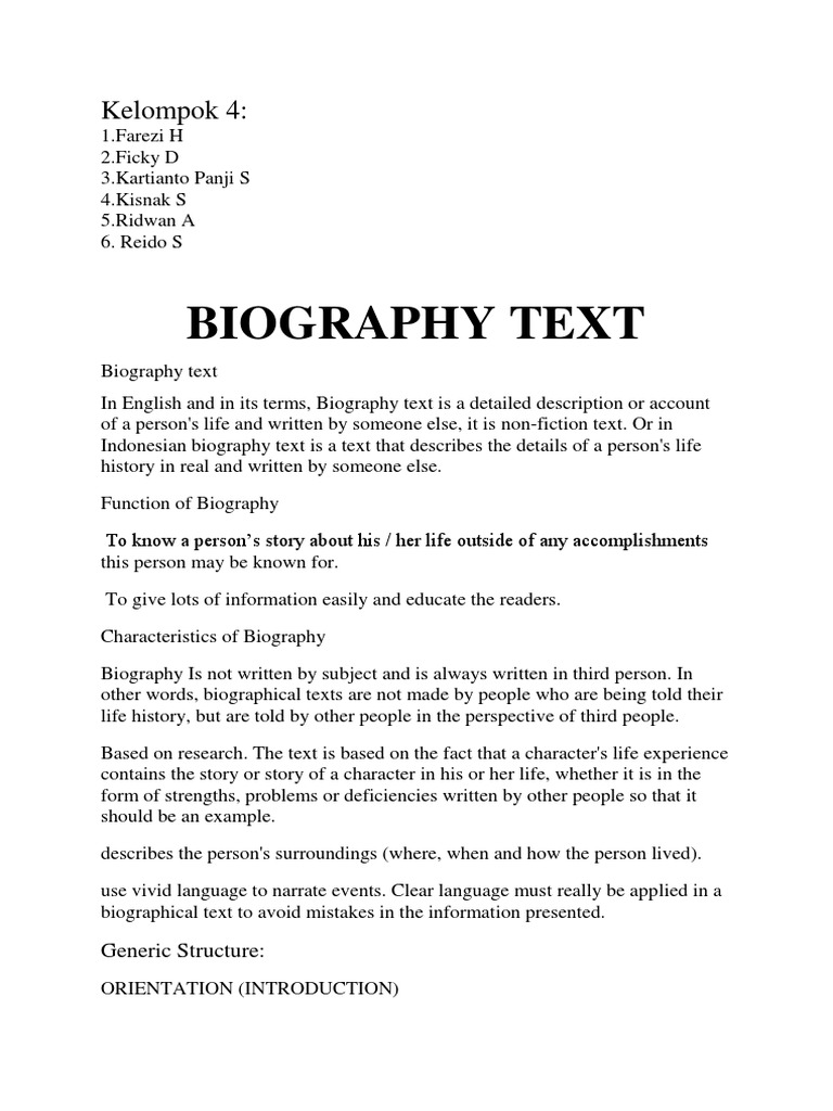 Understanding Biography Text Structure | PDF