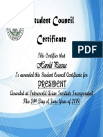 Student Council Certificate: Harold Pascua