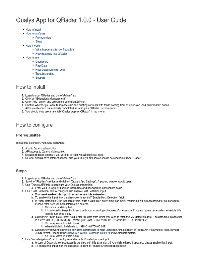 Qualys App For Qradar 1.0.0 User Guide How To Install PDF Login
