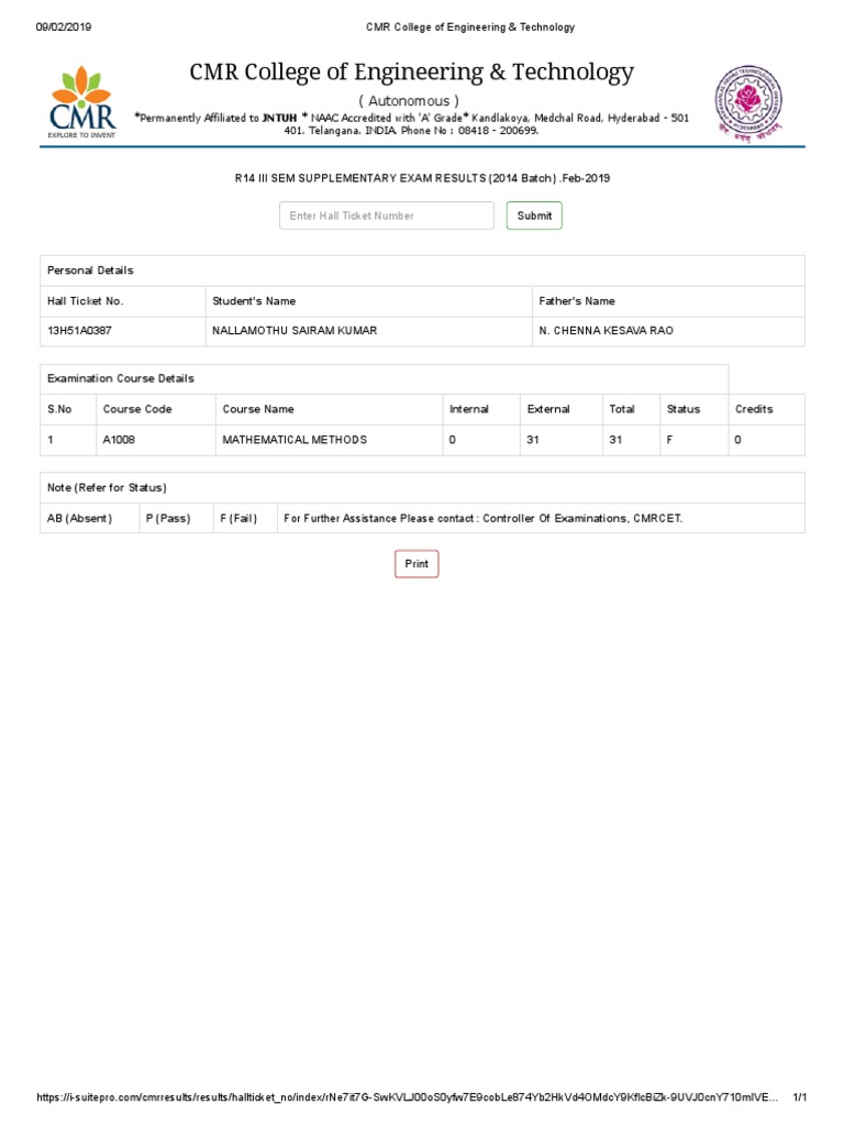 CMR College of Engineering \u0026 Technology: Enter Hall Ticket Number | PDF, image size:768x1024