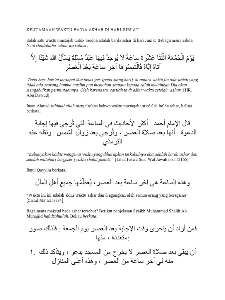 Keutamaan Waktu Bada Ashar Hari Jumatdocx