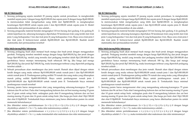 Soal Program Linear 11 MIA 2 | PDF