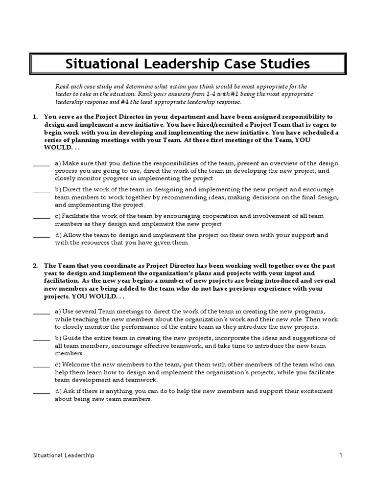 leadership quiz with case study