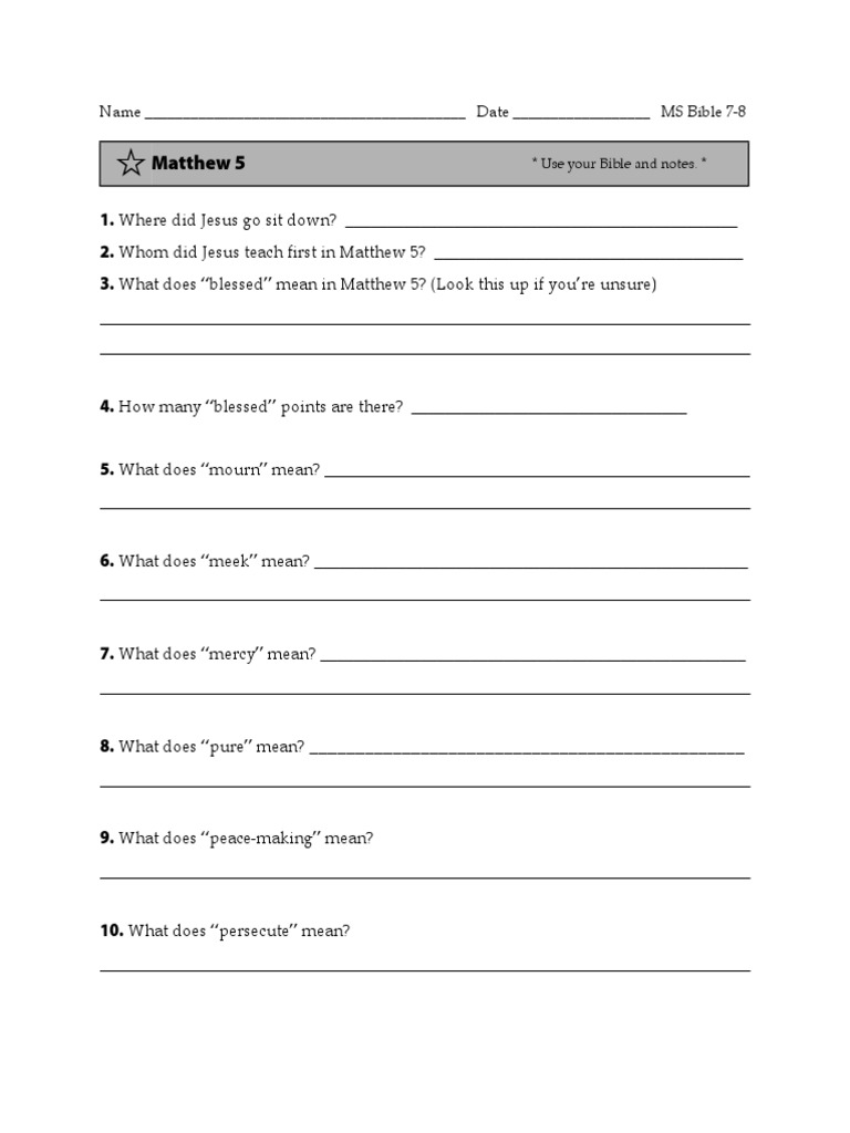 Matthew 5 Study Questions and Insights | PDF | Gospel Of Matthew ...
