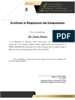 Certificate of Employment for Mr. Juren Cuevas