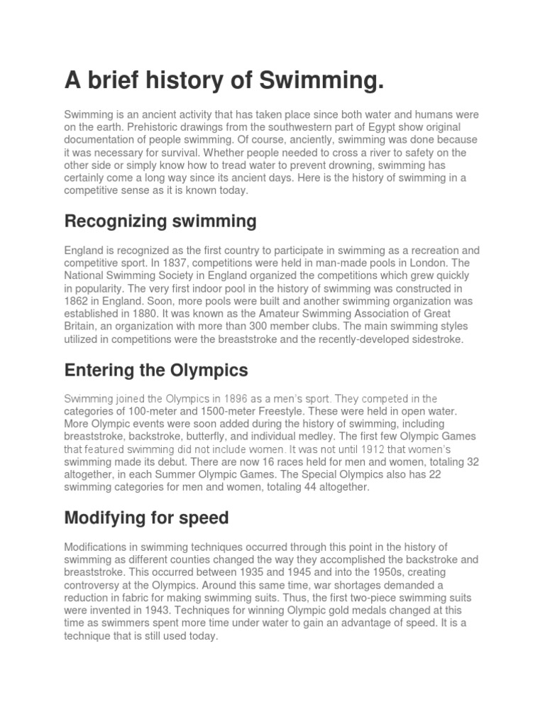 History of Swimming PDF Track And Field Swimming (Sport)