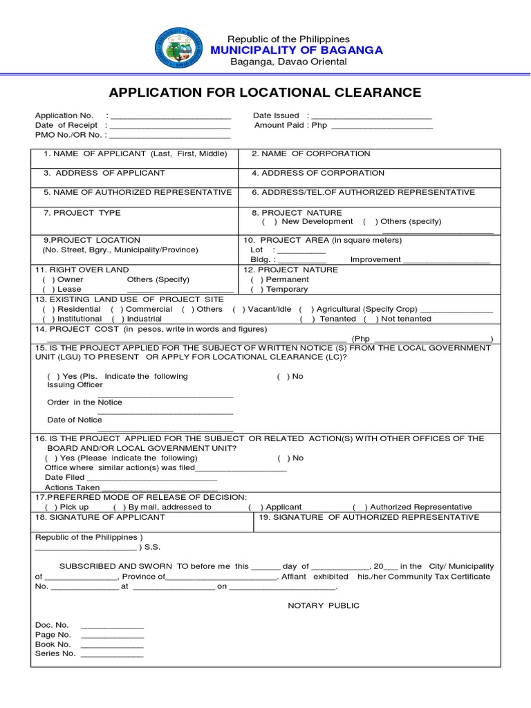 Locational Clearance Application Form | PDF | Government | Business