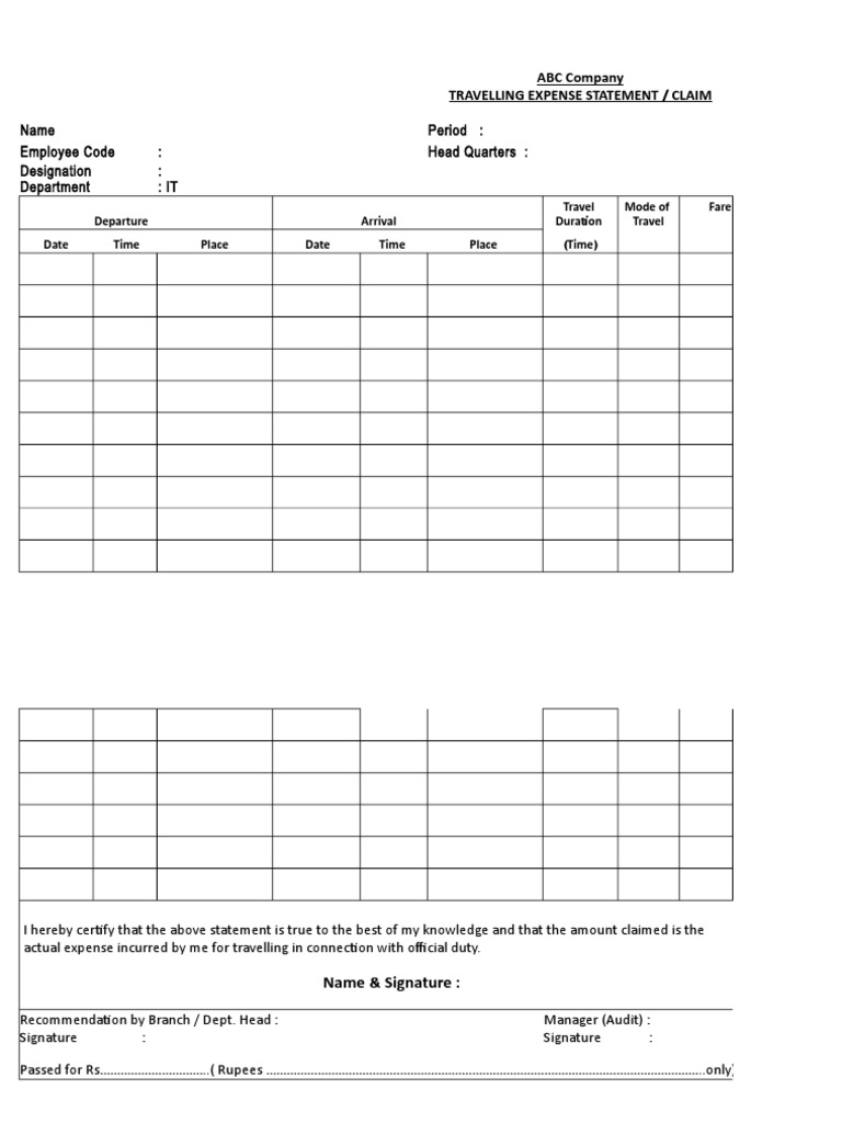 Travel Expense Claim Format | PDF | Business