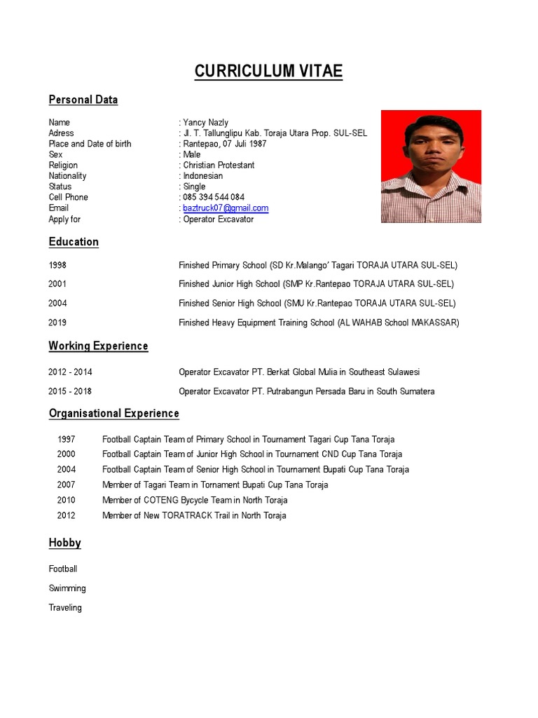 CV Operator Excavator PDF Indonesia