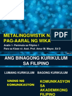 Metalinggwistik Na Pag-Aaral NG Wika