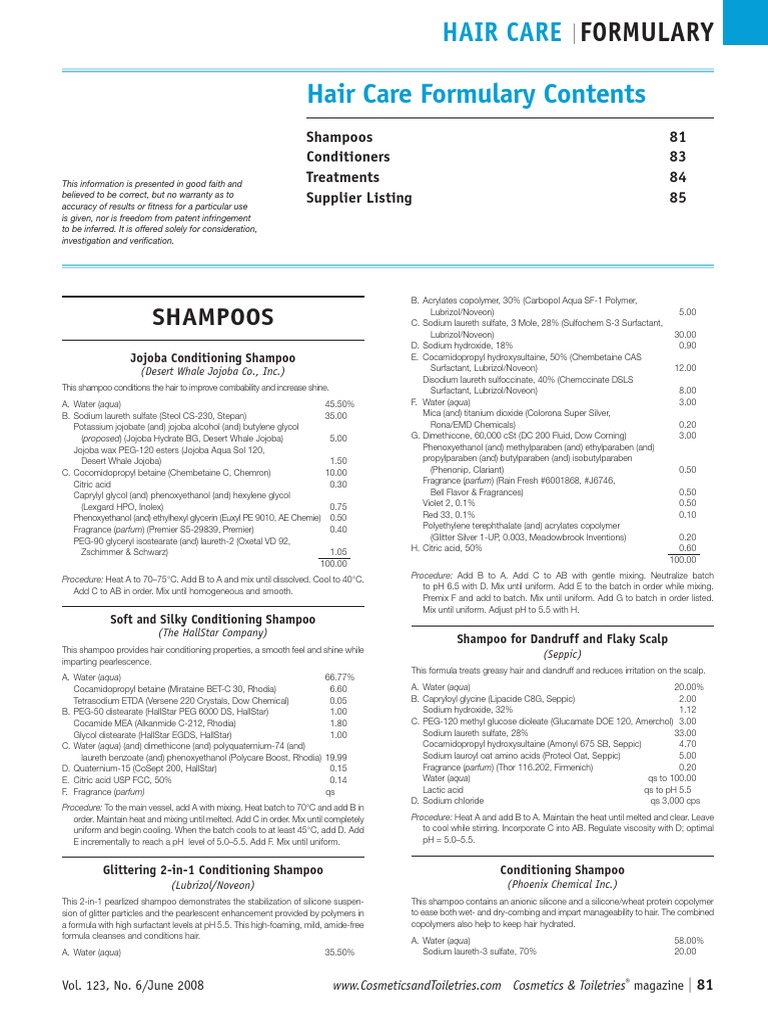 Hair Care Formulation  Shampoo  Glycerol