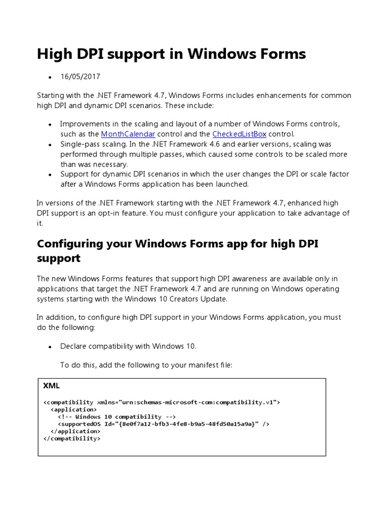 High DPI Support in Windows Forms 4.7 | PDF | Windows 10 | C Sharp ...