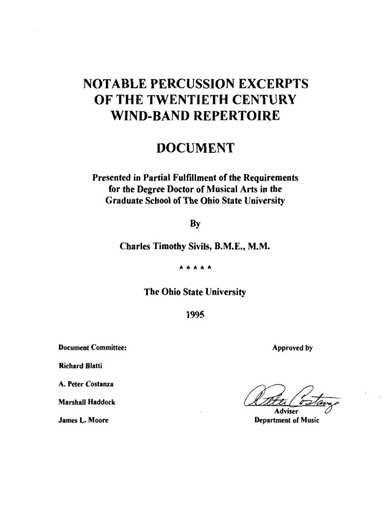 Notable Percussion Excerpts of The Twentieth Century WindBand