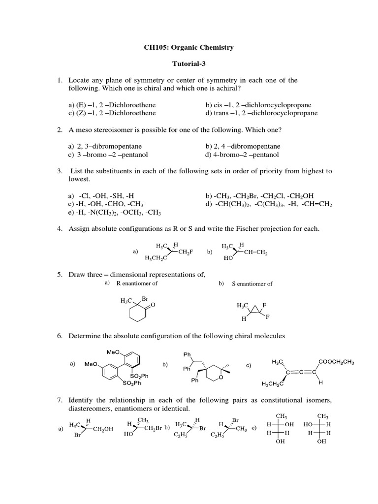 CH105 - (O) - Tutorial3 (Q) PDF | PDF