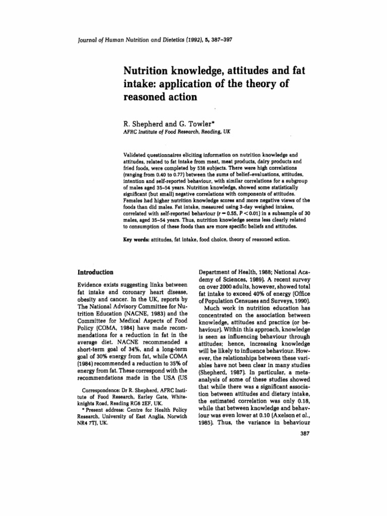 Nutrition Knowledge and Fat Intake Study | PDF | Attitude (Psychology ...